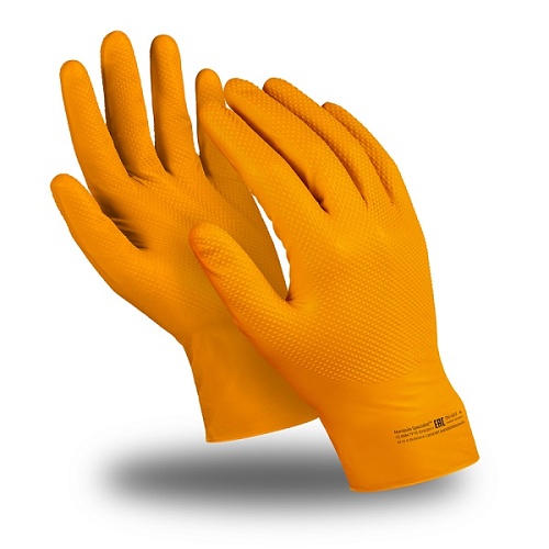Перчатки Эксперт Техно, нитрил, 245мм/0,20мм, оранжевый, Кл.з. 2, 250/25пар купить в интернет-магазине «Техно-Упак»